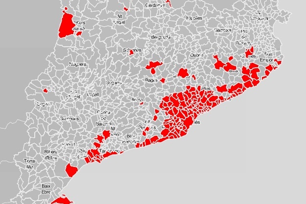 Image of the map showing the municipalities affected by the proposed curfew (by Guifré Jordan)